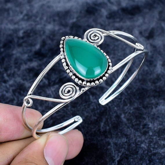 Bracelet 925 Green Onyx Bangle Green Onyx Gemstone Bangle, 925