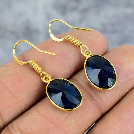 Sapphire Drop Earrings: Royal Blue Oval, 925 Sterling Silver  display picture 1