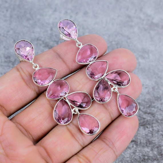 Pink Kunzite Earrings: Sterling Silver Dangle Gemstone  display picture 1