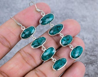 Emerald Dangle Earrings: Sterling Silver 925 Gemstone Earrings