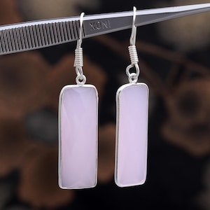 Pink Chalcedony Gemstone Earrings-925 Sterling Silver Earring-Handmade Earring-Long Dangle Earring-Birthstone Earrings-Chalcedony Earring