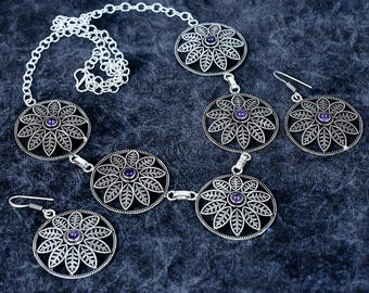 Amethyst Necklace and Earring Set: 925 Sterling Silver Jewelry