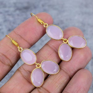 Pink Chalcedony Earring - 925 Sterling Silver Earring - Gemstone Earring - Handmade Dangle & Drop Earrings - Gift For Her