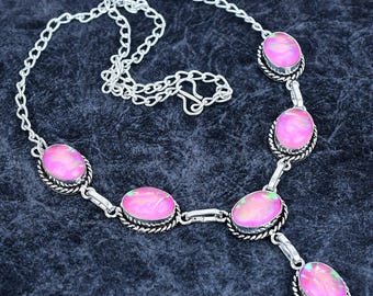 Collar de ópalo rosa australiano, plata de ley 925, joyería llamativa