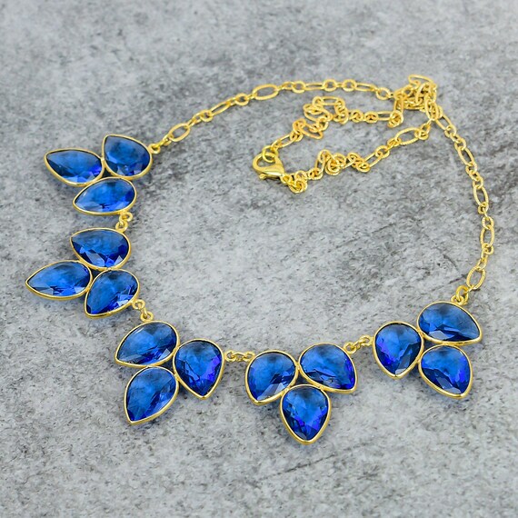 Collier En Argent 925 Avec Tanzanite Poire - Pierre Naturelle - 18 Pouces - Neuf Sans Emballage