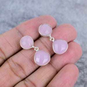 Pink Chalcedony Earring, 925 Sterling Silver Earring, Handmade Earring, Unique Earring, Gemstone Earring, Gift For Mother, Jewelry For Her