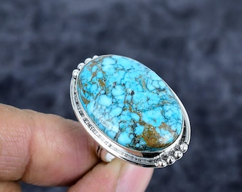 Natuurlijke Kingman Turquoise ring: ovale sterlingzilveren sieraden