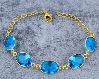 Bracciale Gioiello Artigianale In Argento 925 Con Topazio Mistico - Regolabile 7-8 Pollici