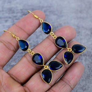 Sapphire Dangle & Drop Earrings, Pear Blue Sapphire Earrings, 925 Sterling Silver Earrings, Women Gift Earrings, Statement Earrings For Her