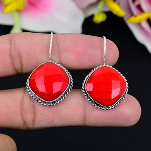 Red Coral Gemstone Earring, 925 Sterling Silver Earring, Coral Jewelry, Stud Earring, Silver Jewelry, Handmade Earrings, Gift For Her