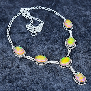 Ethiopian Opal Necklace: Sterling Silver Gemstone Jewelry, 18 Inch