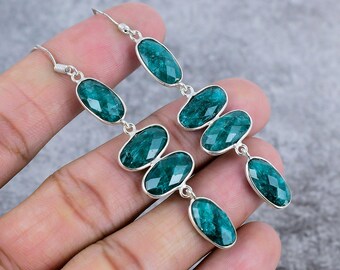 Emerald Dangle Earrings: Sterling Silver 925 Gemstone Earrings