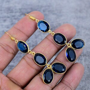 Blue Sapphire Gemstone Dangle Drop Earrings, 925 Sterling Silver Handmade Earrings, Boho Earrings, Women Earrings, Wedding Gift For Her