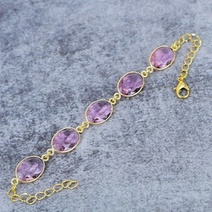 Pink Topaz Gemstone Bracelet | 925 Sterling Silver | Handmade Gemstone Bracelet | Pink Topaz | Link Bracelet | Silver Jewelry- 7-8&quot;