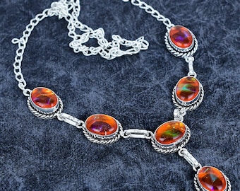 Collar de ópalo doble australiano: joyería de plata de ley hecha a mano