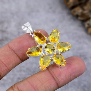 Citrine Quartz Silver Pendant / Sterling Silver Pendant / 925 Sterling Silver Jewelry / Handmade Pendant / Quartz Pendant / Gift For Her~