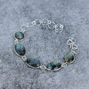 Labradorite Bracelet | 925 Sterling Silver Bracelet | Labradorite Gemstone Bracelet | Labradorite Silver Jewelry Gift | Bracelet For Women