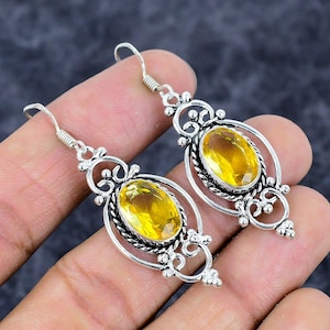 Citrine Earring, 925 Sterling Silver Earring, New Earring, Citrine Gemstone, Boho Earring, Earring For Girlfriend, Silver Jewelry