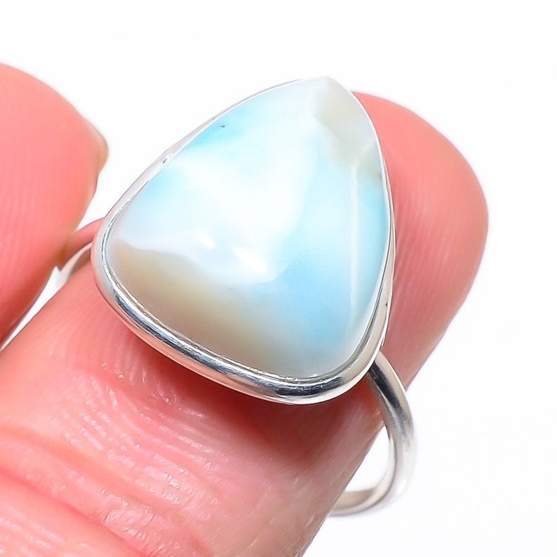 Handmade Republic Larimar Gemstone 925 Solid Sterling Silver Ring Size 8 Everyday Ring Larimar Birthstone ring antique mothers day gift