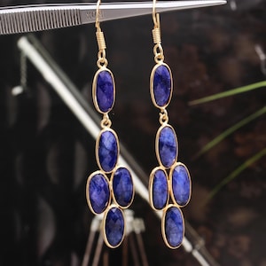 Sapphire Earrings Gold Plated,Long Earrings for Women,Blue Gemstone Earrings,Handmade Dangle Earrings-Blue Sapphire Earrings,Gift for Her