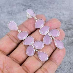 Pink Chalcedony Earrings, 925 Sterling Silver, Hoop Earrings, Women's Pink Earrings, Everyday Jewelry