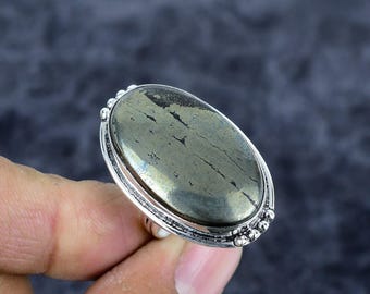 Apache Pyrite Ring: Oval Gemstone, 925 Sterling Silver