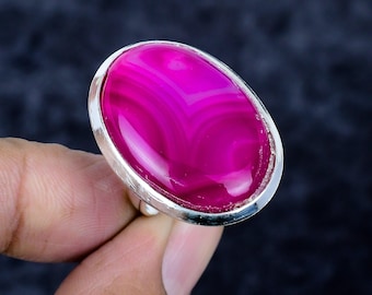 Pink Botswana Agate Ring : 925 Sterling Silver Handmade Jewelry