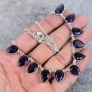 Handmade Pear Amethyst Necklace: 925 Sterling Silver, 20 Inch