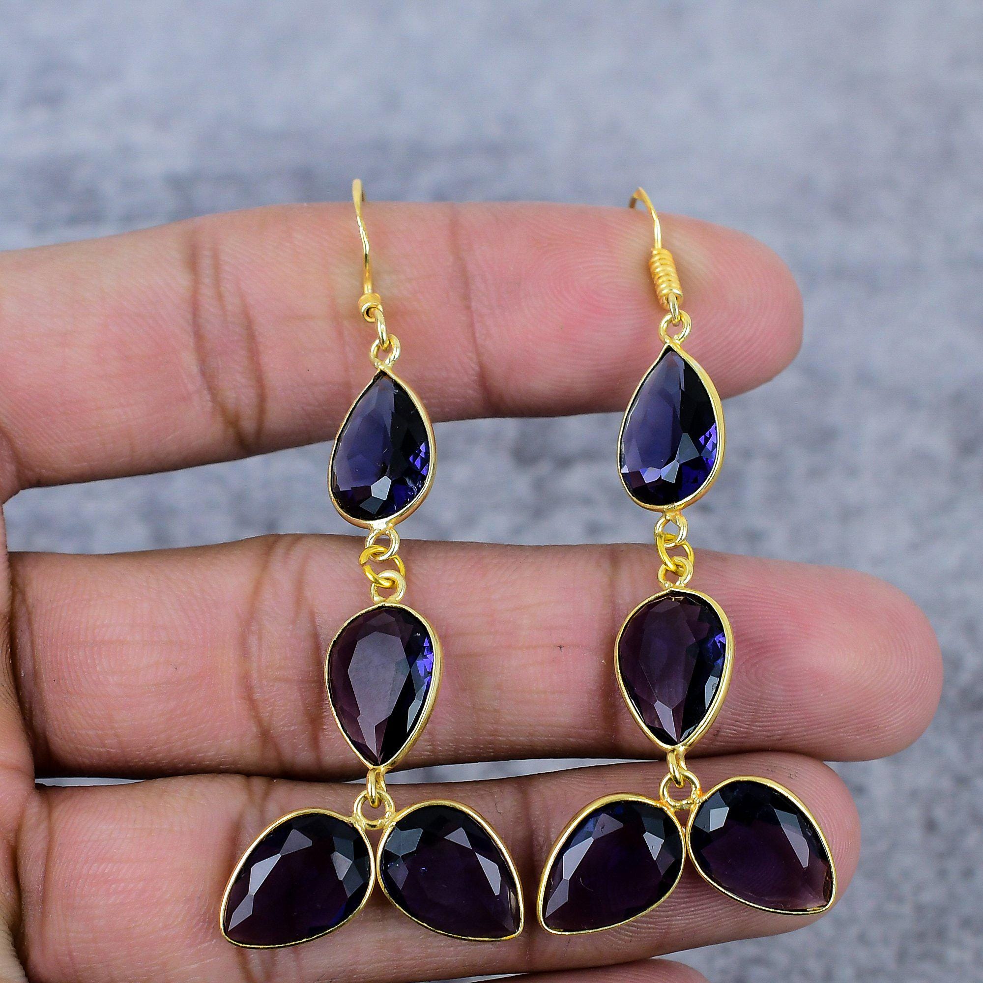 Boucles D'oreilles Et Pendentif En Argent 925 Avec Améthyste – Forme Poire, Lot Femme
