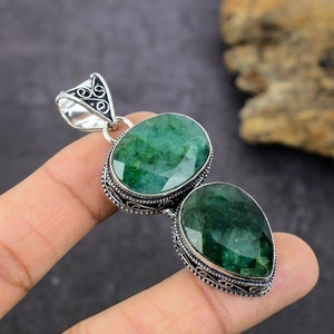 Zambian Emerald Pendant 925 Sterling Silver Pendant Green Gemstone Pendant Handcrafted Pendant Pendant Beautiful Emerald Jewelry For Wedding