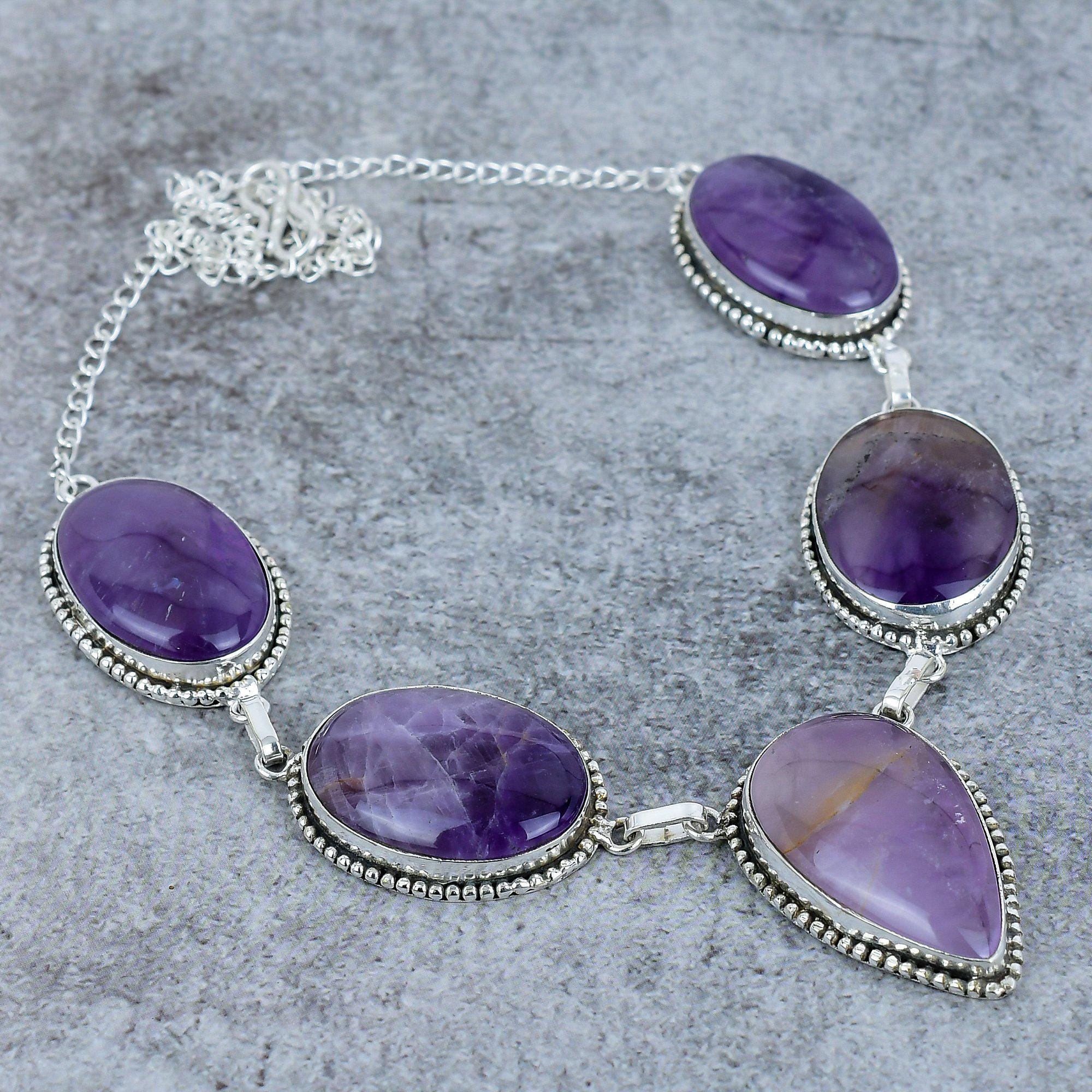Collier En Argent 925 Avec Cabochon D'améthyste - Maille Forçât - Marque KB Création