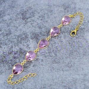 Pink Topaz Gemstone Bracelet | 925 Sterling Silver | Handmade Gemstone Bracelet | Pink Topaz | Link Bracelet | Silver Handmade Jewelry- 7-8&quot;
