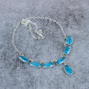 Blue Topaz Gemstone Necklace, Handmade 925 Sterling Silver Necklace, Silver Jewelry, Aesthetic Jewelry, Link Necklace, Gift For Her- 18&quot;