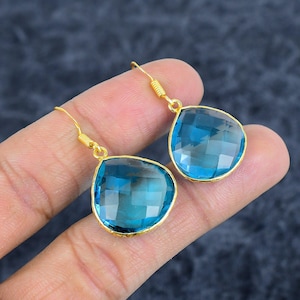 Blue Topaz Earring, 925 Silver Sterling Silver Earring, Blue Earring, Gemstone Drop Dangle Earring, Gift For Mother, Earring For Love