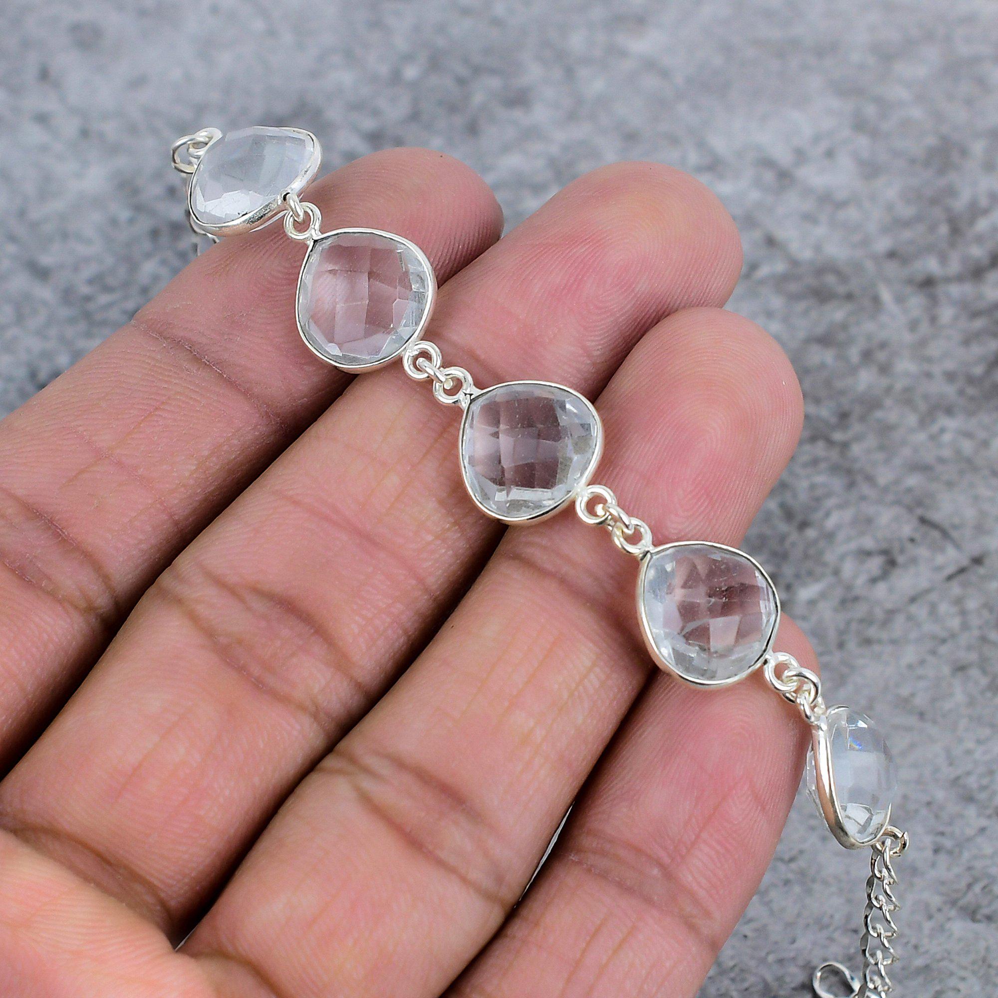 Silver White Topaz Heart Tennis Bracelet: The Leticia Genuine White Topaz Hearts Bracelet 7.5\