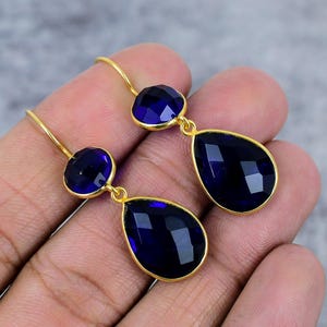 Sterling Silver Sapphire Blue Dangle & Drops Earrings - Dainty Silver Earrings Drop - Gemstone Earrings - Women&#39;s Earrings - Party Earrings