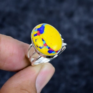 Mosaic Jasper Ring: Handcrafted 925 Sterling Silver Dainty Band