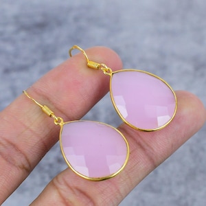 Pink Chalcedony Earring - 925 Sterling Silver Earring - Pink Gemstone Earring - Handmade Dangle & Drop Earring - Gift For Her, Women Gifts