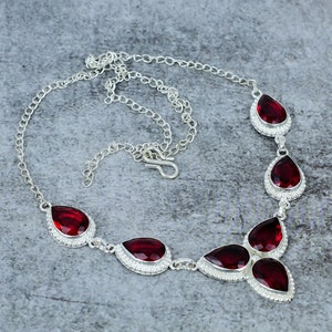 Garnet Gemstone Necklace, Handmade 925 Sterling Silver Necklace, Silver Jewelry, Garnet Jewelry, Women Chain Necklace, Gift For Mother