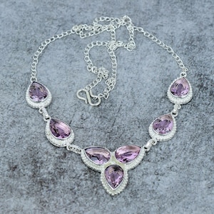 Pink Kunzite Gemstone Necklace, Handmade 925 Sterling Silver Necklace, Silver Jewelry, Kunzite Jewelry, Women Necklace, Gift For Mother