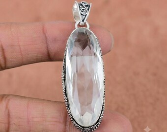 Ciondolo in argento sterling 925 con topazio bianco, realizzato a mano - Gioiello delicato fatto a mano