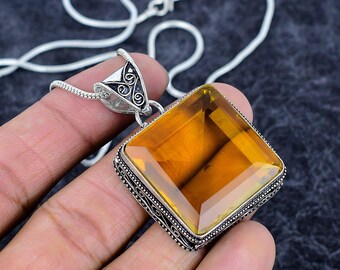 Handmade Sterling Silber Citrin Anhänger: Vintage Edelstein Schmuck