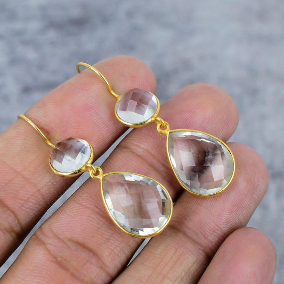 gemstone sterling silver crystal drop earrings