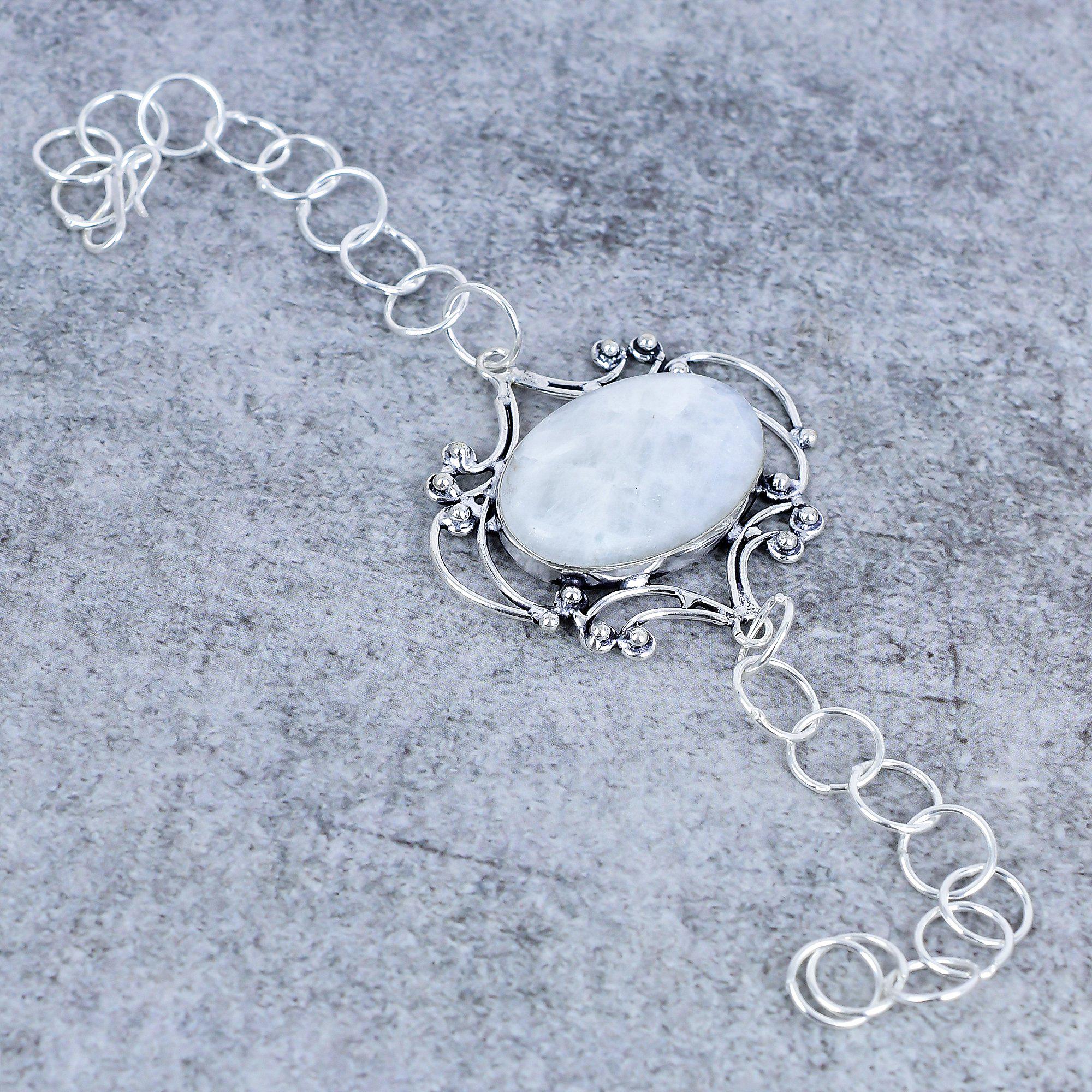 REGENBOGEN MONDSTEIN EDELSTEIN ARMBAND | 925 Sterling Silber