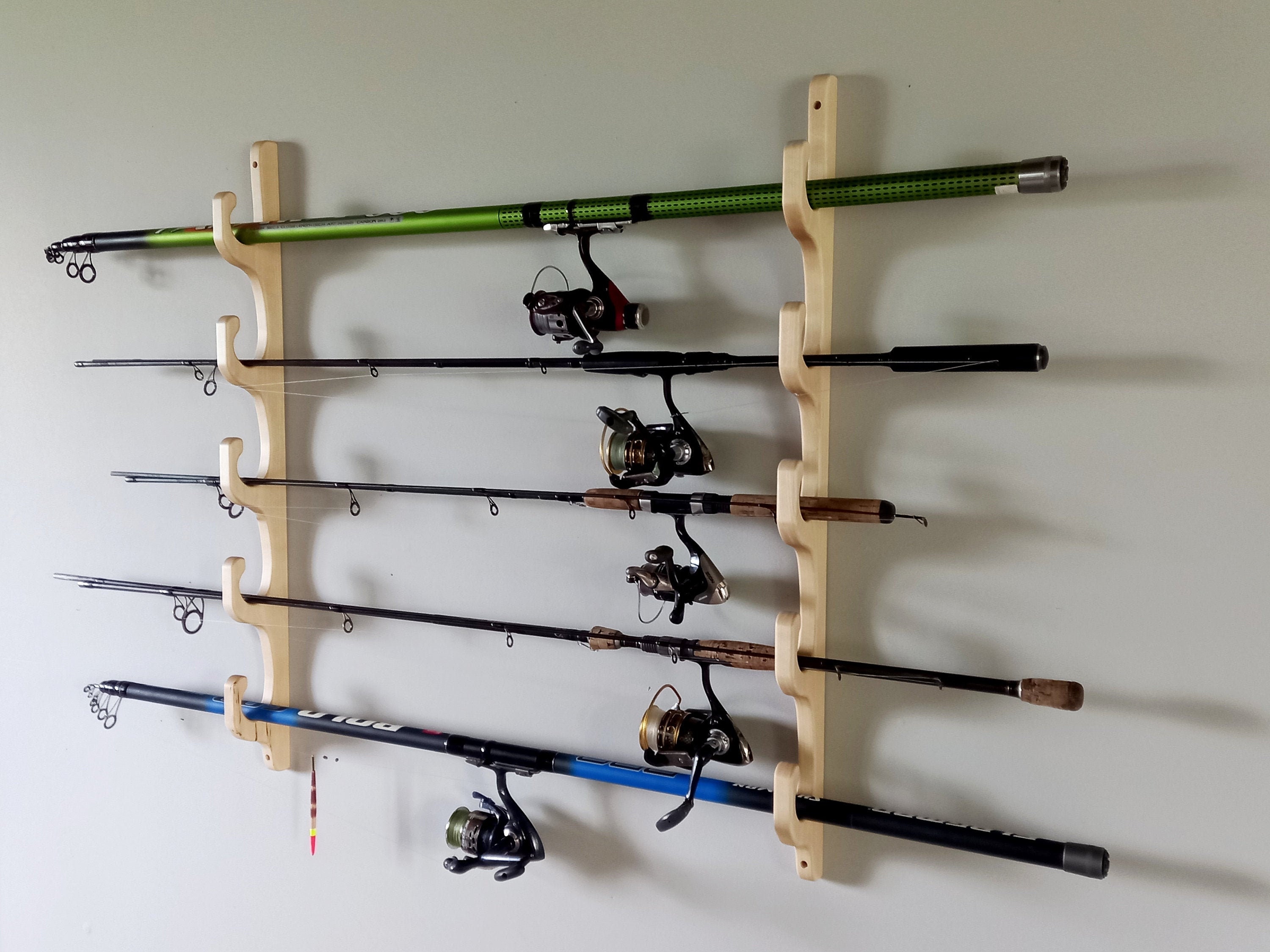 Fishing Rod Rack / Universal Mounting / Solid Oak Wood 
