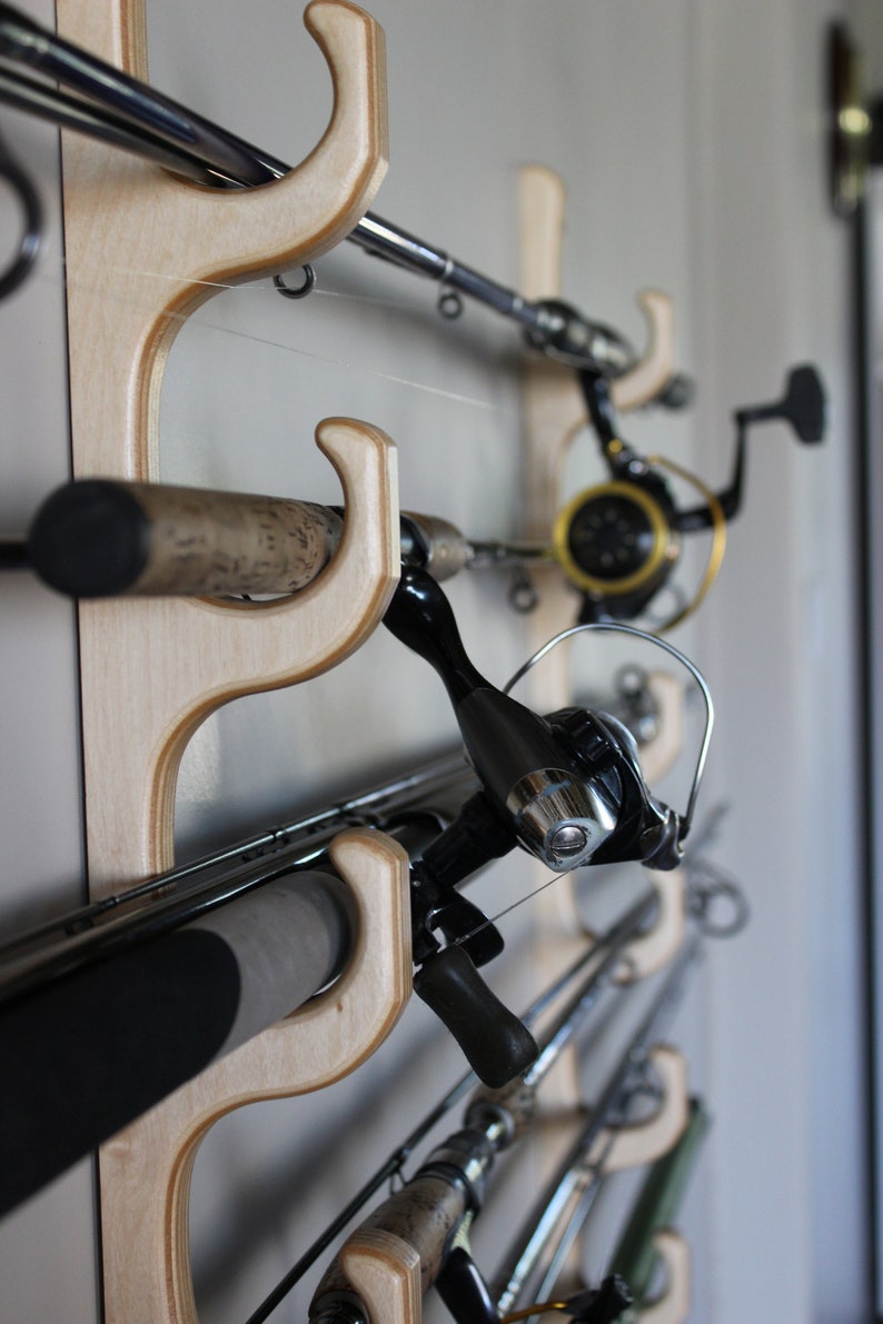 Fishing Rod Rack Wall Ceiling Mounted Organizer Holder Stand New Birch Plywood