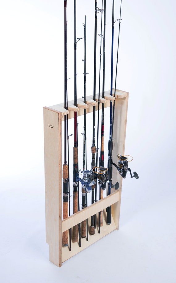 Fishing Rod Rack Standing Organizer Holder Floor Stand Birch Plywood 