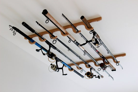 Fishing Rod Rack Wall / Ceiling Mounted Organizer Birch Plywood 
