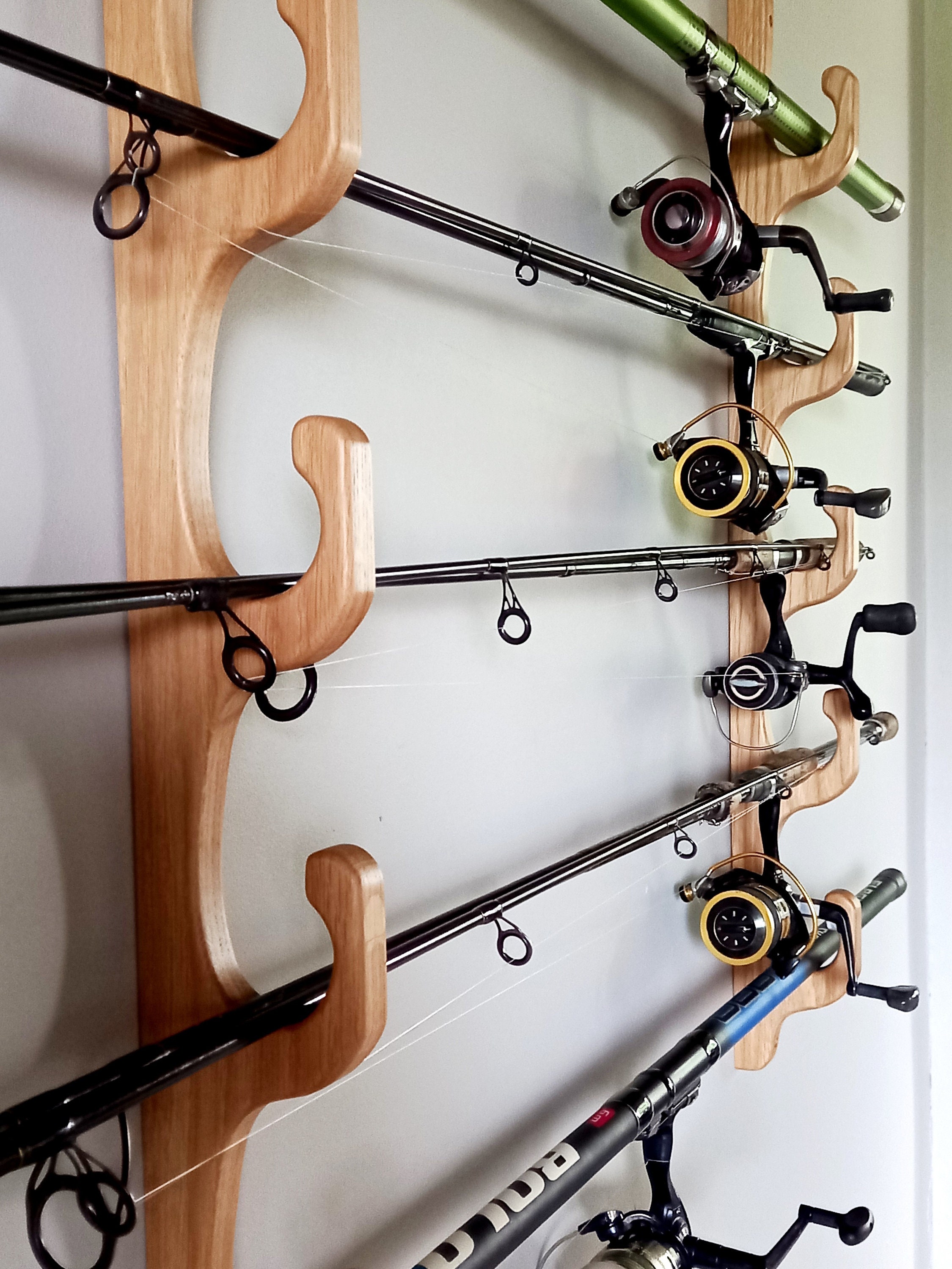 Fishing Rod Rack / Universal Mounting / Solid Oak Wood 