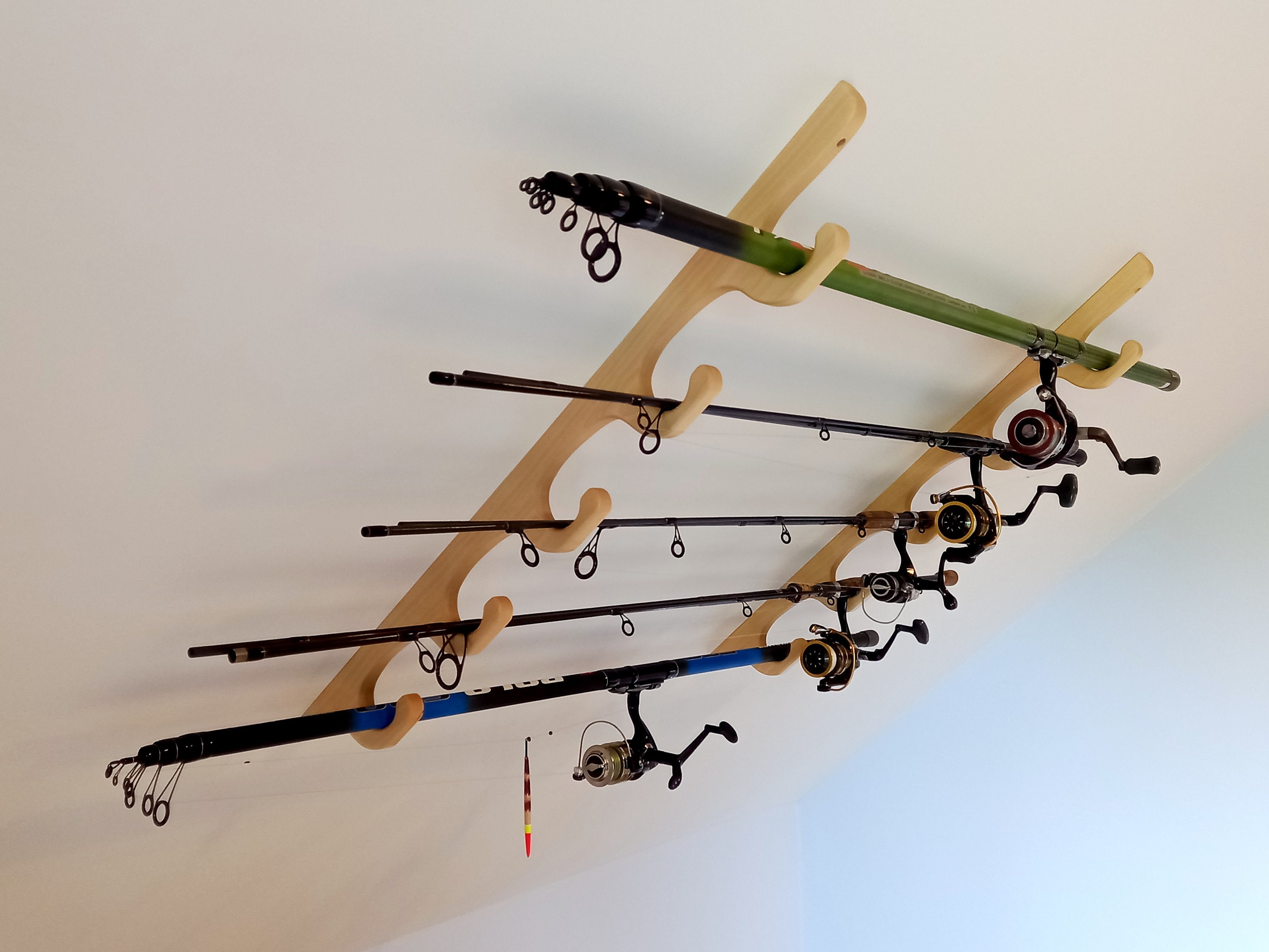 Fishing Rod Rack / Universal Mounting / Solid Birch Wood 
